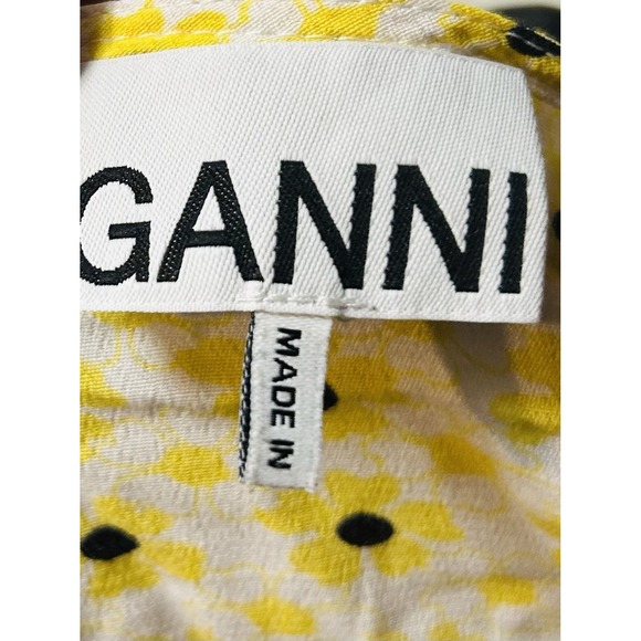 Ganni Womens Blouse Top Small Floral Wrap Tie Front Yellow White Cottagecore - Picture 10 of 14